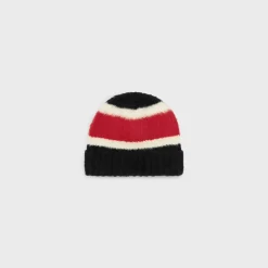 beanie in brushed striped cotton