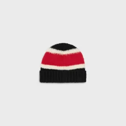 beanie in brushed striped cotton