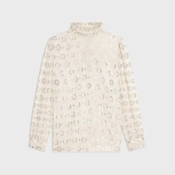 blouse with frilled collar in fil coupé silk