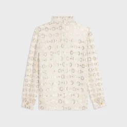 blouse with frilled collar in fil coupé silk