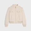 Blouson jacket with stand-up collar in double faced cashmere