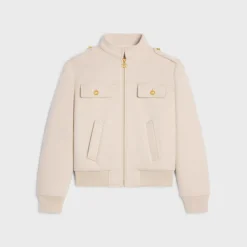 Blouson jacket with stand-up collar in double faced cashmere