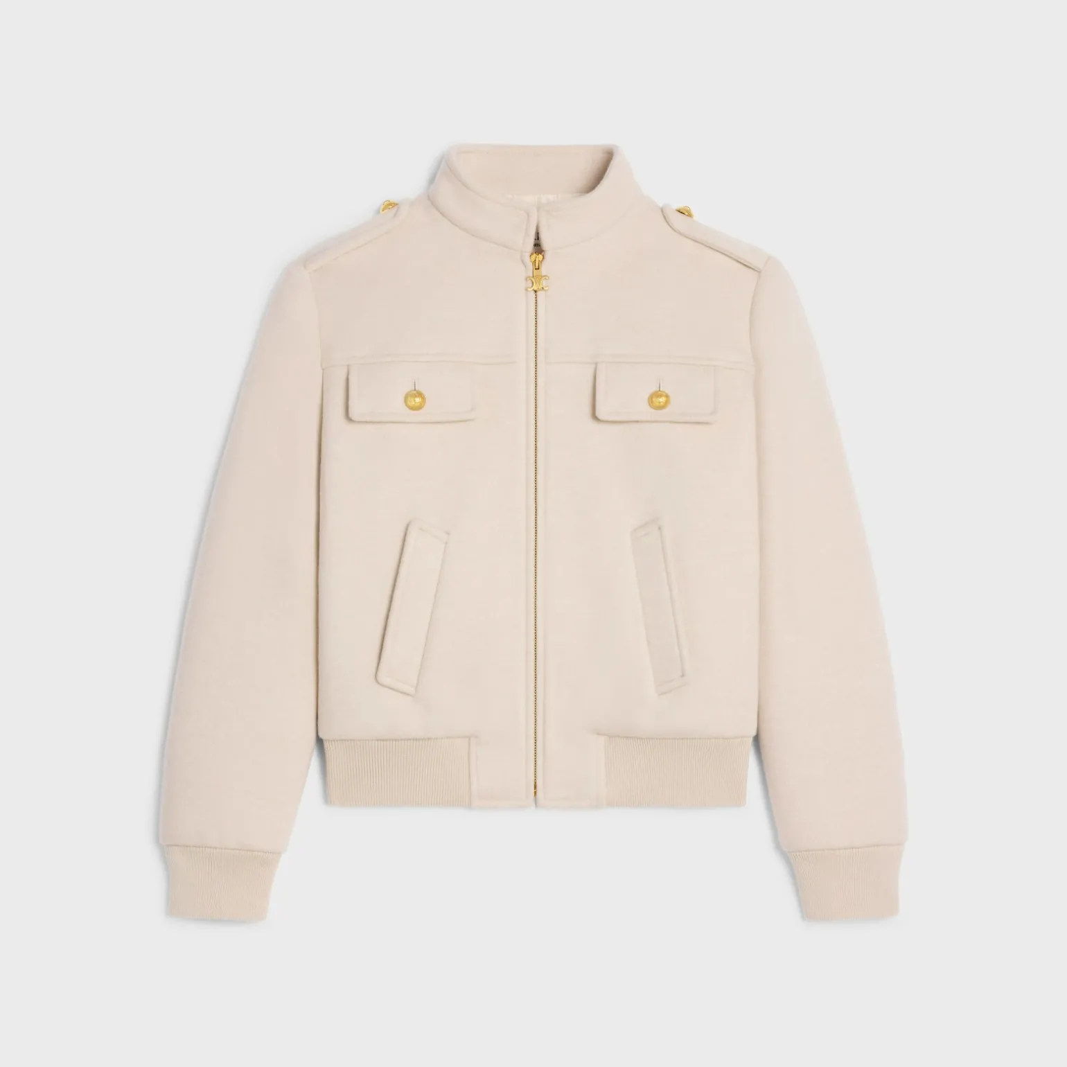 Blouson jacket with stand-up collar in double faced cashmere