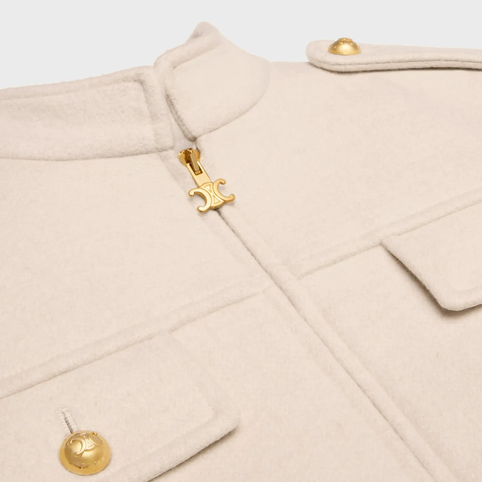 Blouson jacket with stand-up collar in double faced cashmere