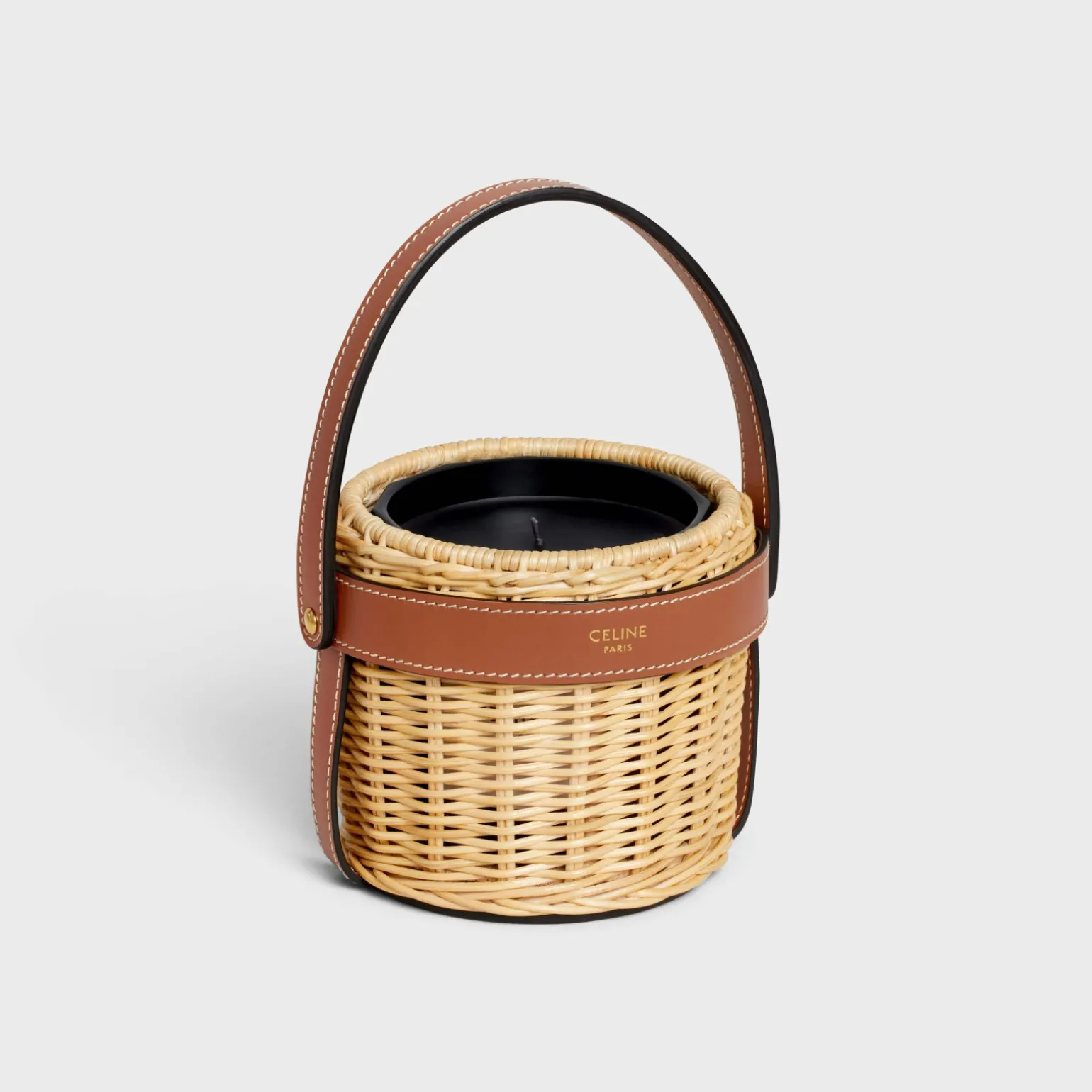 candle holder in rattan and calfskin