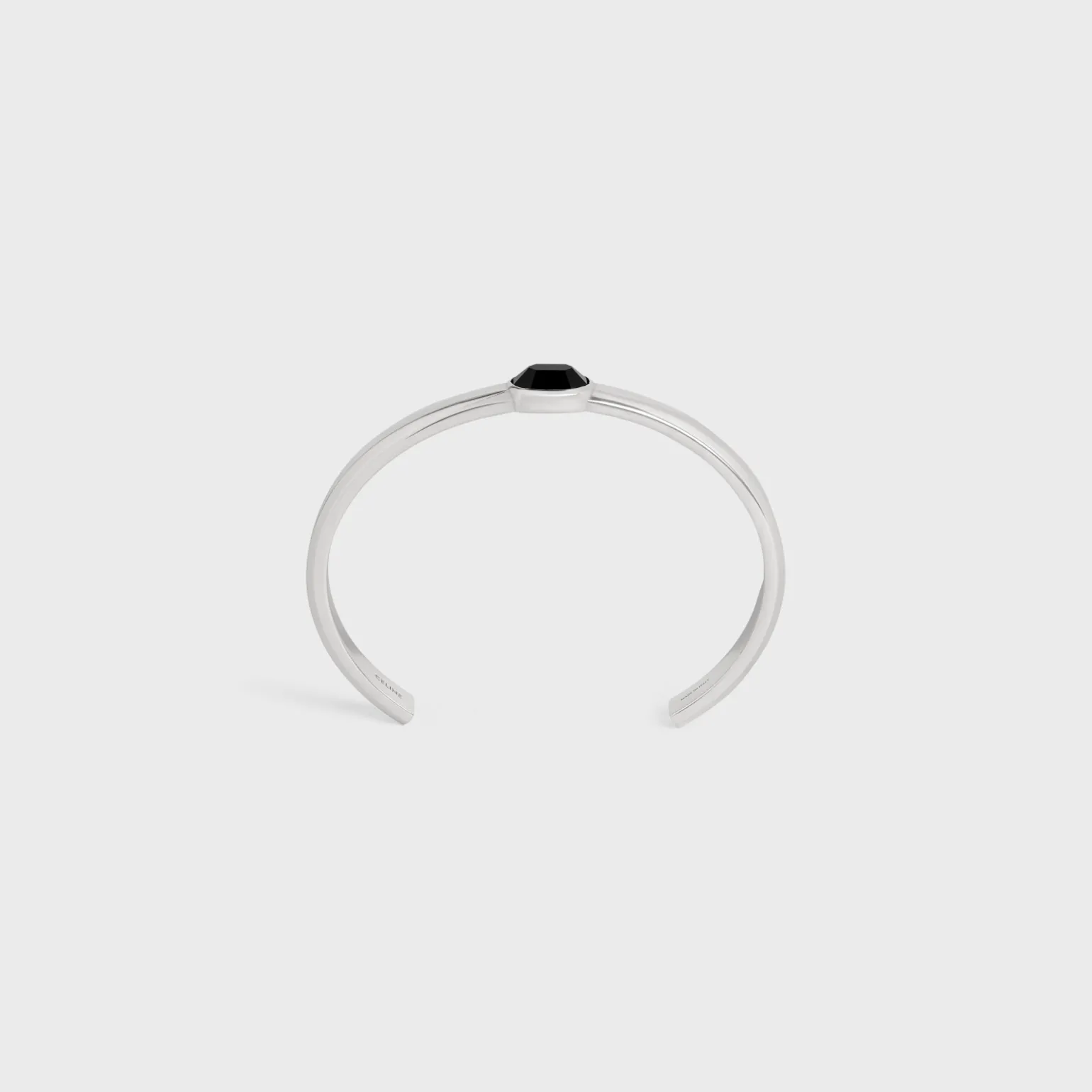 Celine Bevelled Cuff in Onyx and Sterling Silver with Rhodium finish