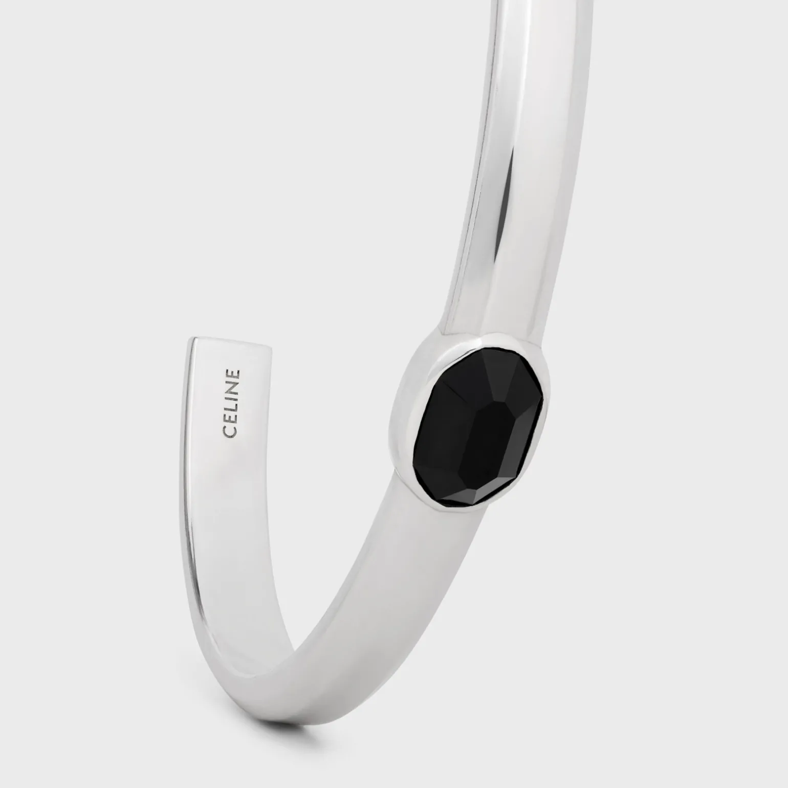 Celine Bevelled Cuff in Onyx and Sterling Silver with Rhodium finish