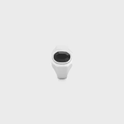 Celine Bevelled Signet Ring in Onyx and Sterling Silver with Rhodium finish