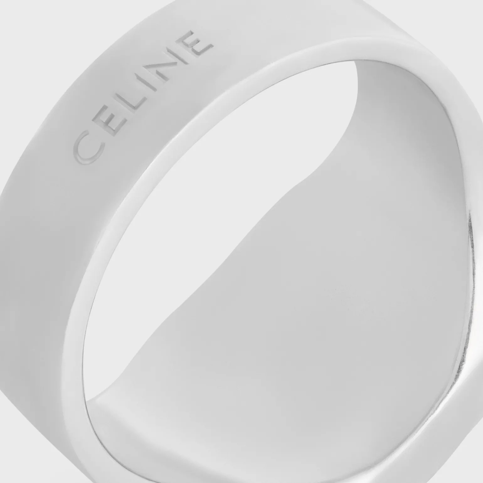 Celine Bevelled Signet Ring in Onyx and Sterling Silver with Rhodium finish