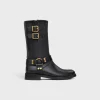 CELINE BIKER MID BOOT WITH HARNESS in CALFSKIN - VEGETAL TANNING