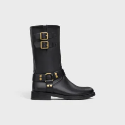 CELINE BIKER MID BOOT WITH HARNESS in CALFSKIN - VEGETAL TANNING