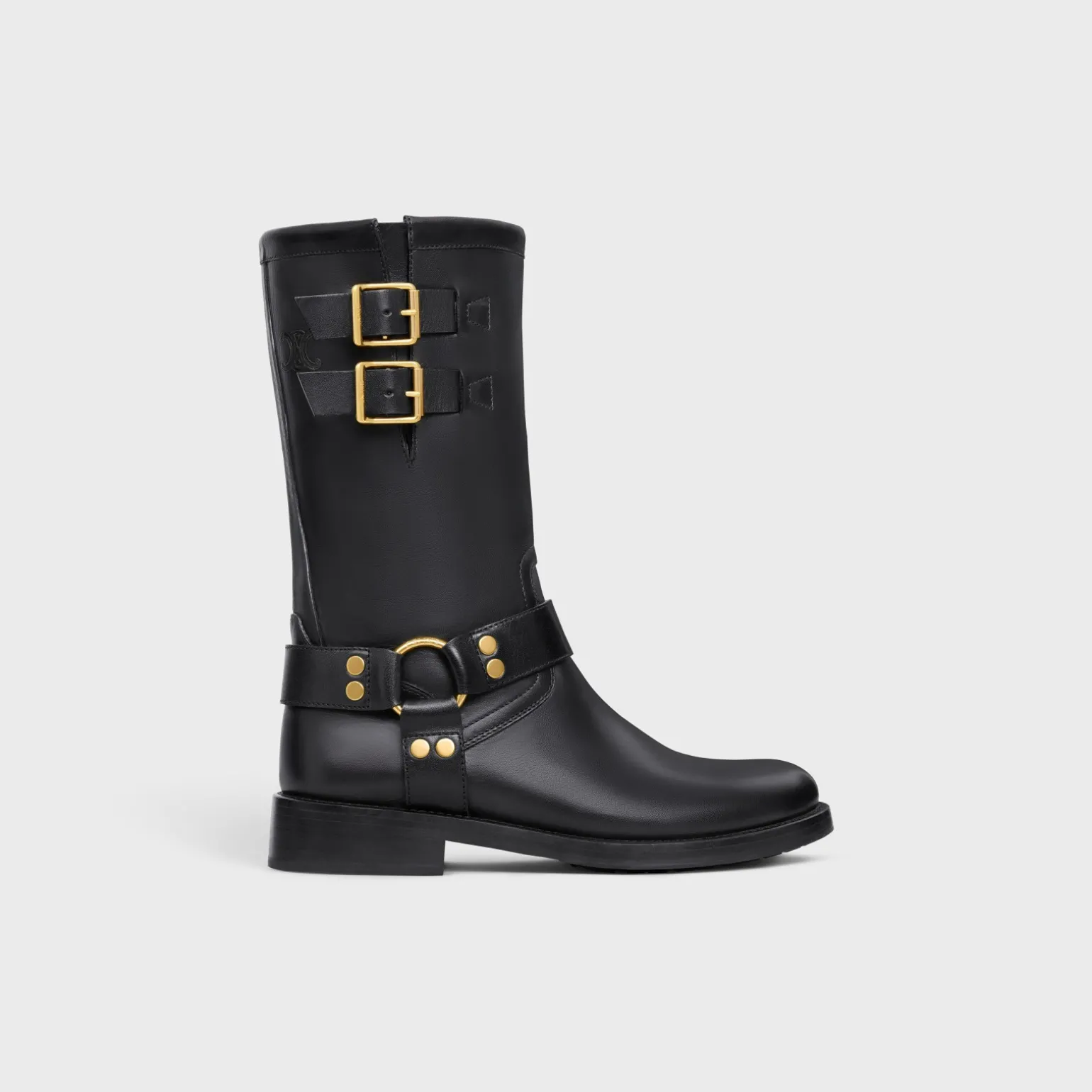 CELINE BIKER MID BOOT WITH HARNESS in CALFSKIN - VEGETAL TANNING