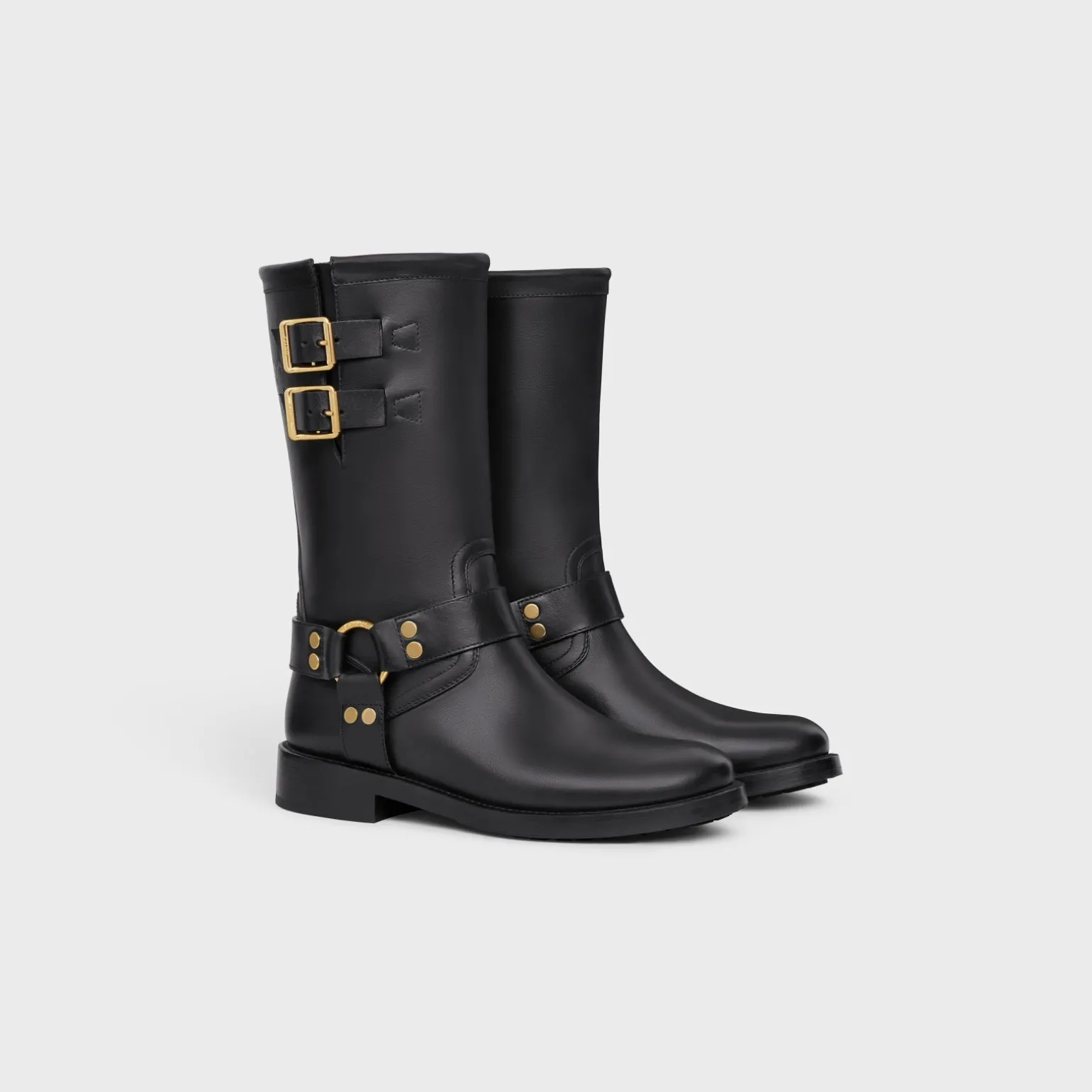 CELINE BIKER MID BOOT WITH HARNESS in CALFSKIN - VEGETAL TANNING