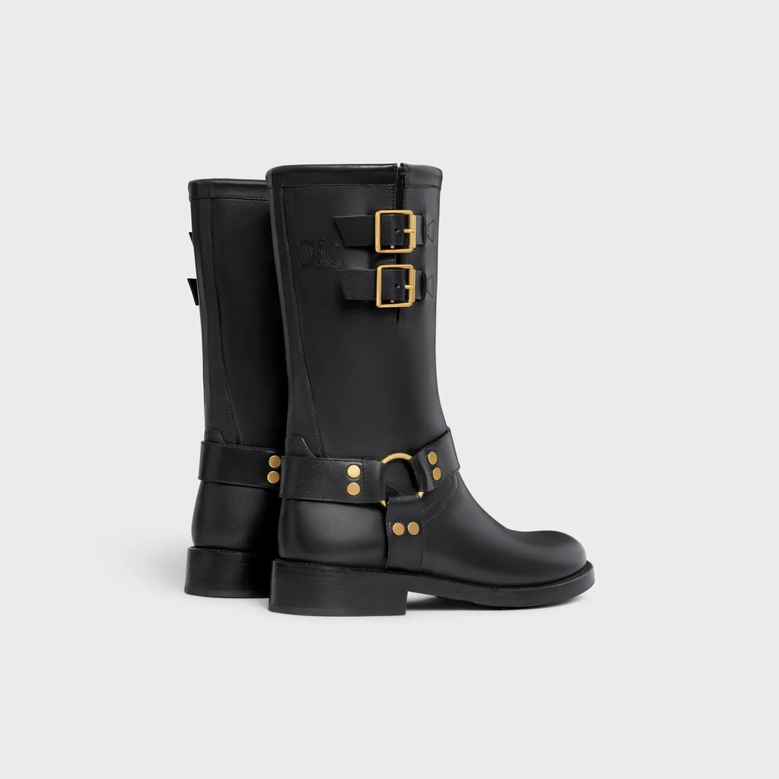 CELINE BIKER MID BOOT WITH HARNESS in CALFSKIN - VEGETAL TANNING