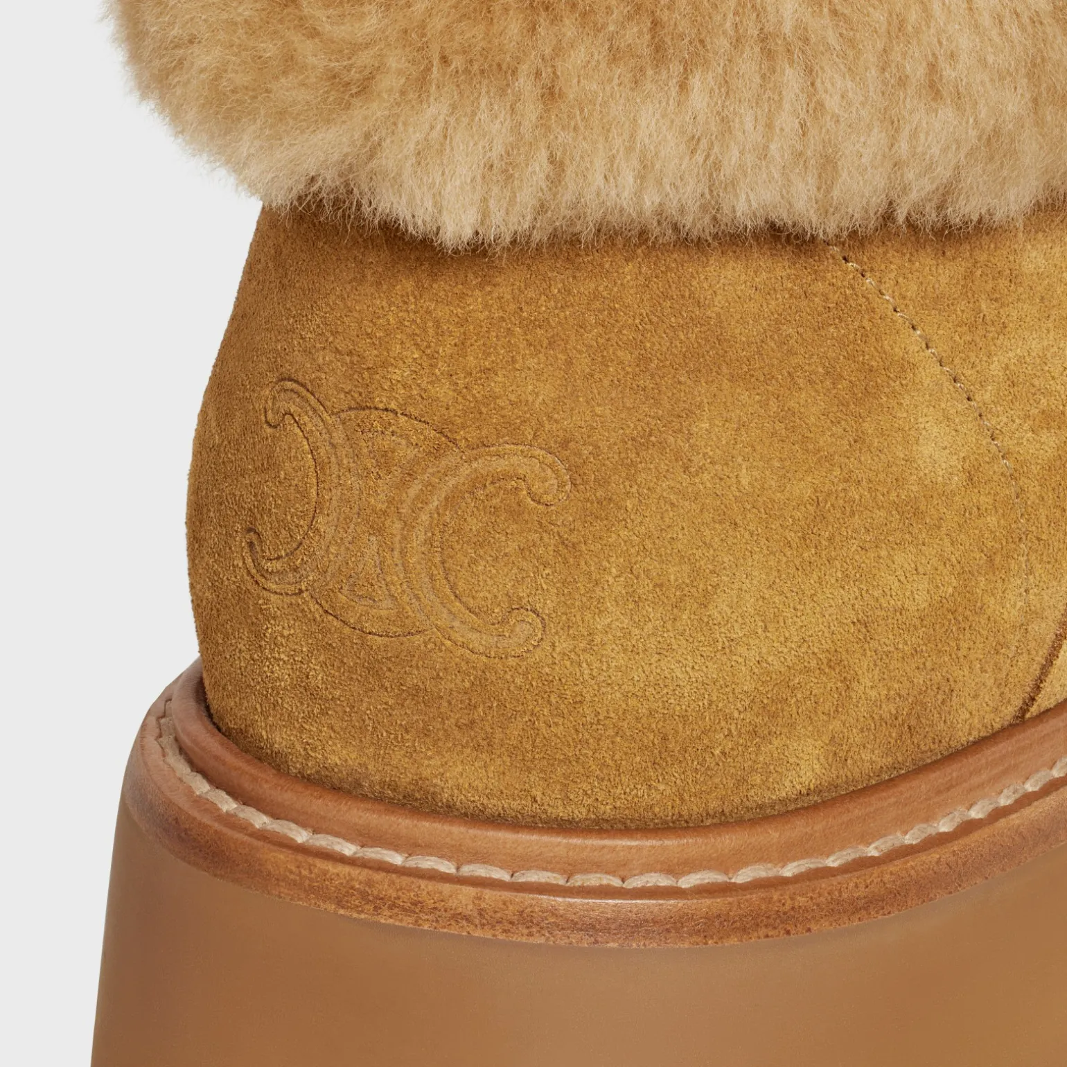 CELINE BULKY CROPPED BOOT WITH TRIOMPHE TASSELS in SUEDE CALFSKIN AND SHEARLING