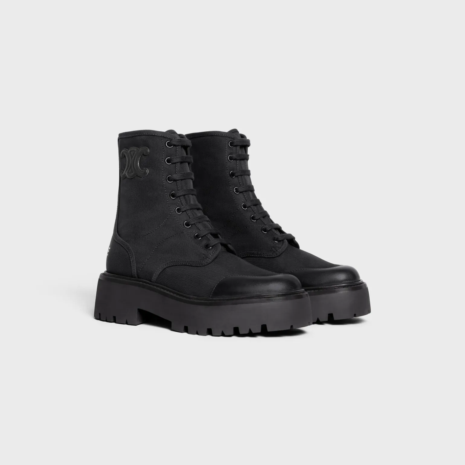 CELINE BULKY LACED UP BOOT in NYLON AND SHINY BULL