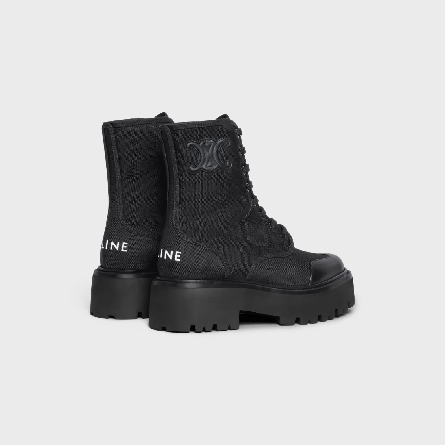 CELINE BULKY LACED UP BOOT in NYLON AND SHINY BULL