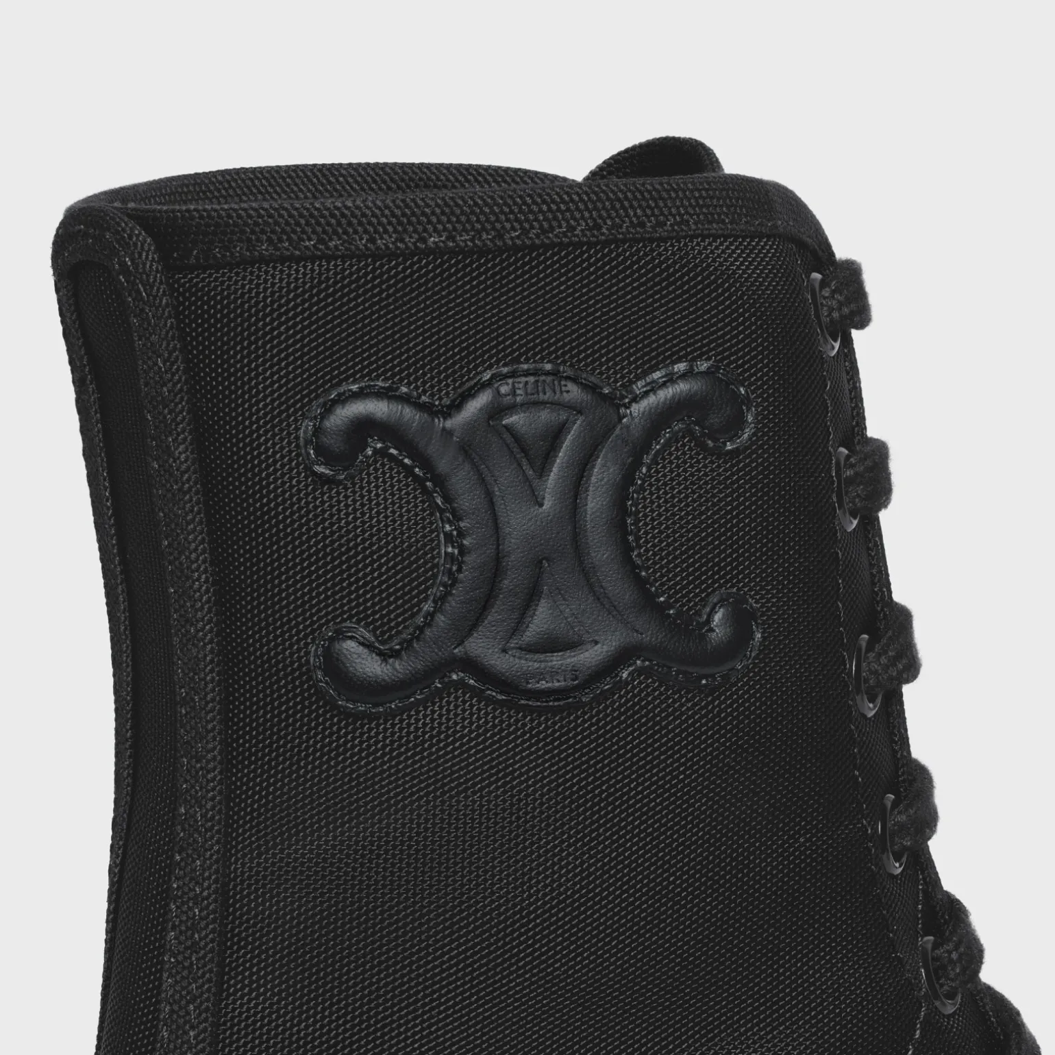 CELINE BULKY LACED UP BOOT in NYLON AND SHINY BULL
