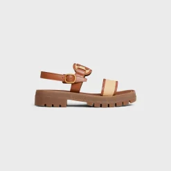 CELINE CLEA TRIOMPHE SANDAL in Raffia & Calfskin