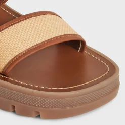 CELINE CLEA TRIOMPHE SANDAL in Raffia & Calfskin