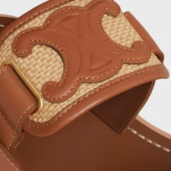 CELINE CLEA TRIOMPHE SANDAL in Raffia & Calfskin