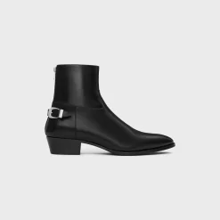 CELINE DRUGSTORE BACK BUCKLE ZIPPED BOOT in Shiny calfskin