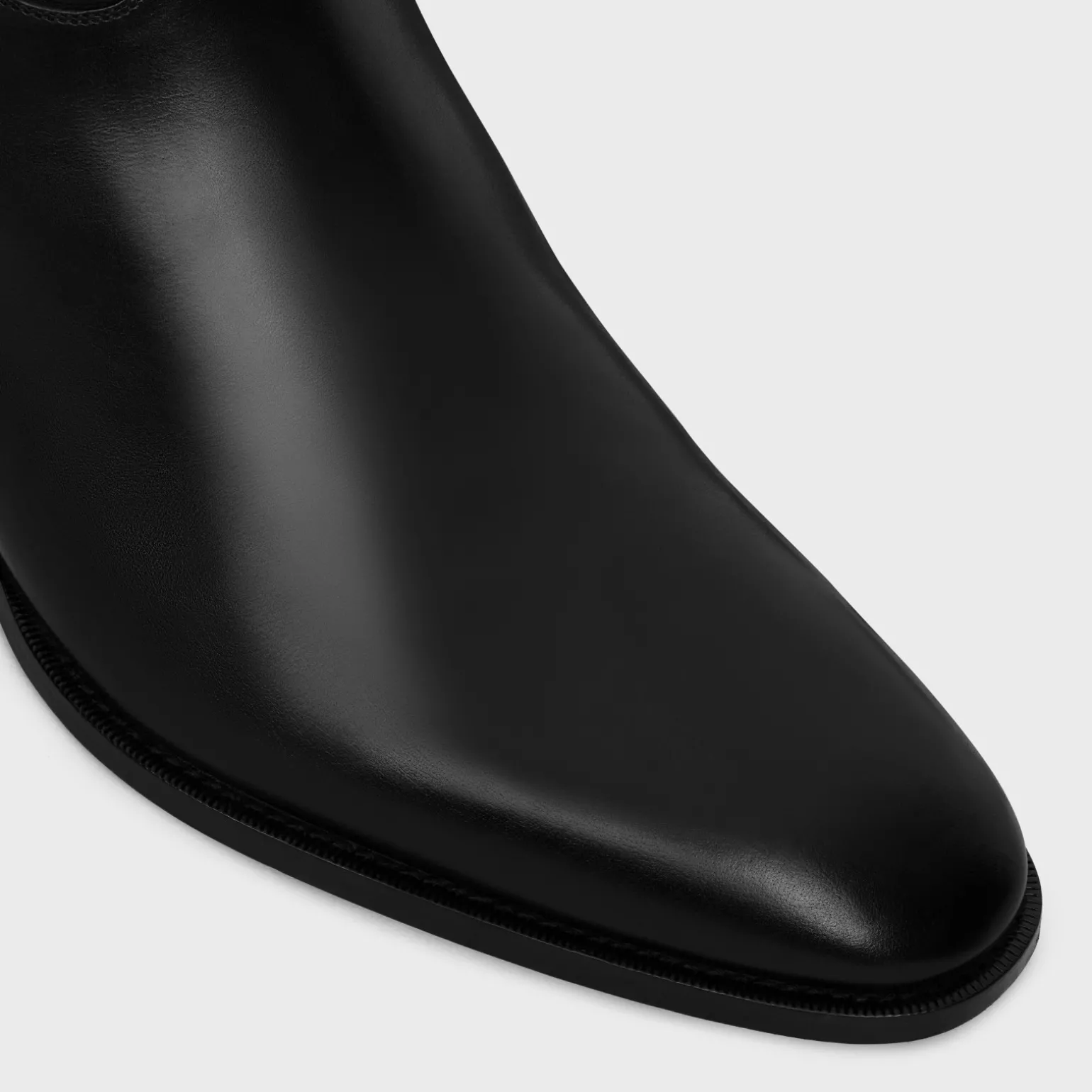 CELINE DRUGSTORE BACK BUCKLE ZIPPED BOOT in Shiny calfskin