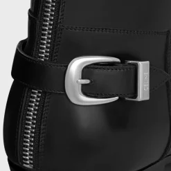 CELINE DRUGSTORE BACK BUCKLE ZIPPED BOOT in Shiny calfskin