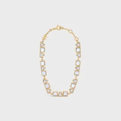Celine Geometric Bracelet in Brass with Gold Finish and Strass