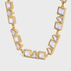 Celine Geometric Bracelet in Brass with Gold Finish and Strass