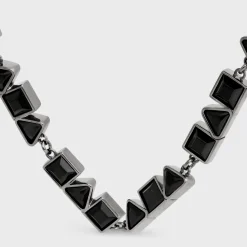 Celine Geometric Bracelet in Brass with Old Rhodium Finish and Strass