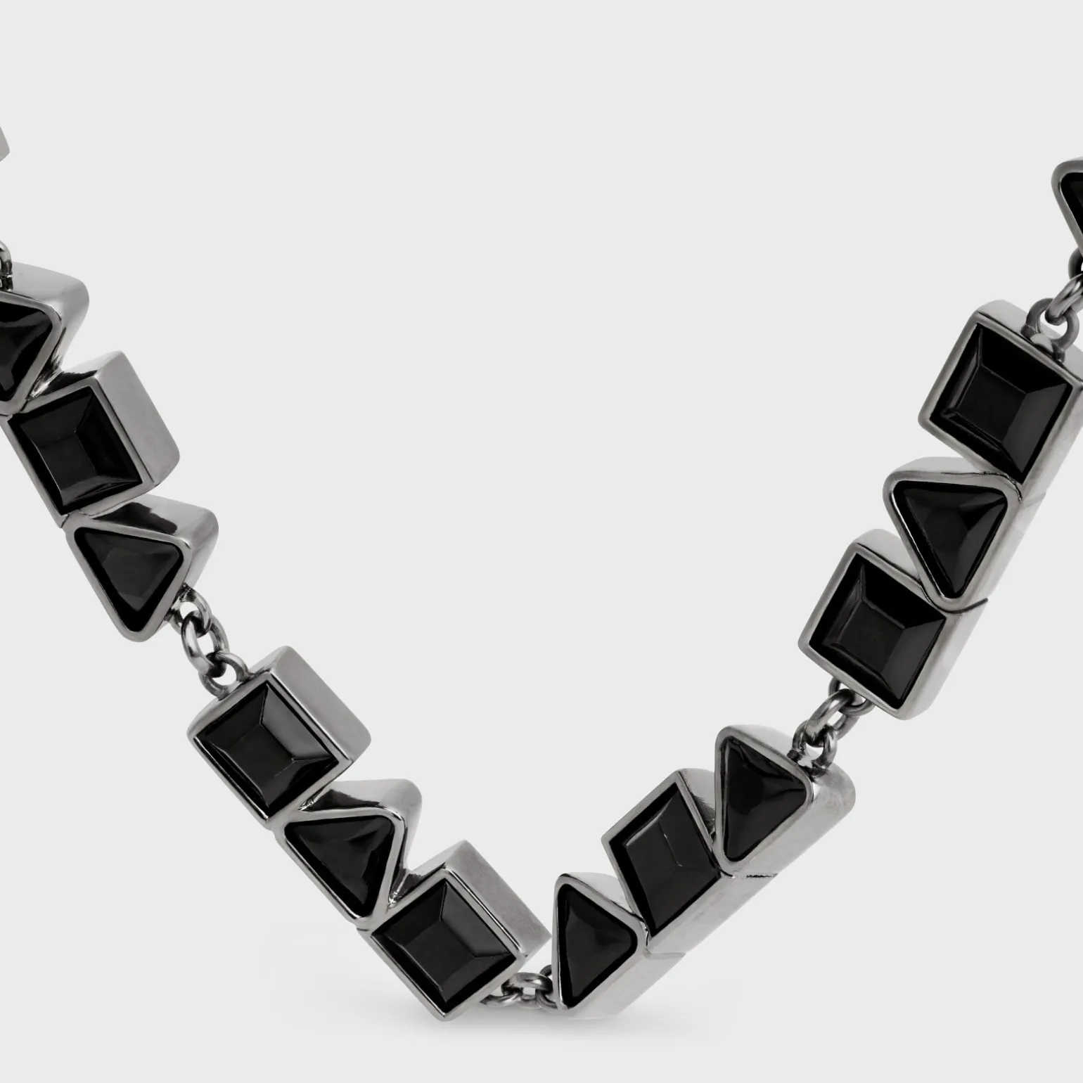 Celine Geometric Bracelet in Brass with Old Rhodium Finish and Strass
