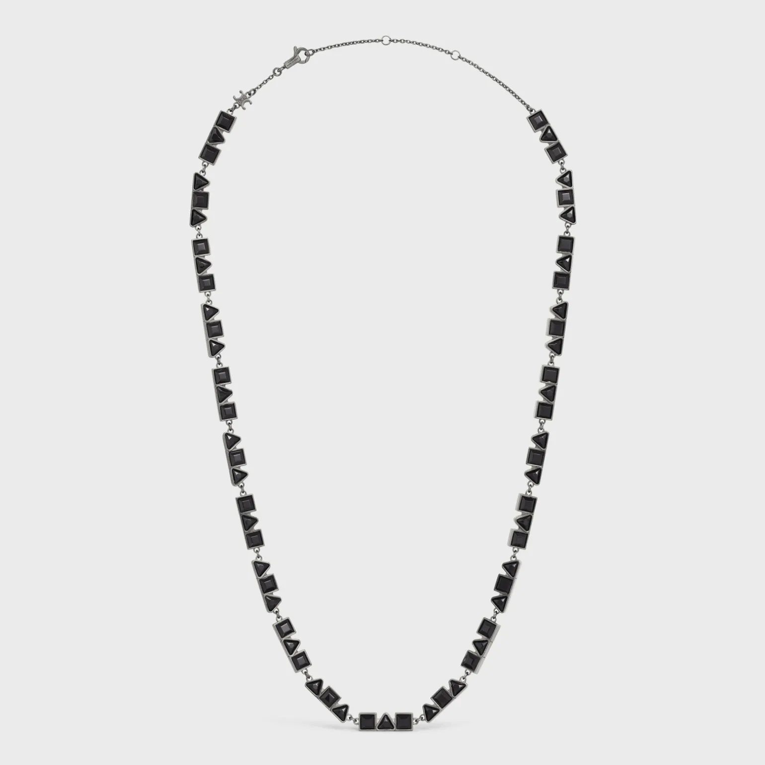 Celine Geometric Necklace in Brass with Old Rhodium Finish and Strass