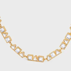 Celine Geometric Necklace in Brass with Gold Finish and Strass