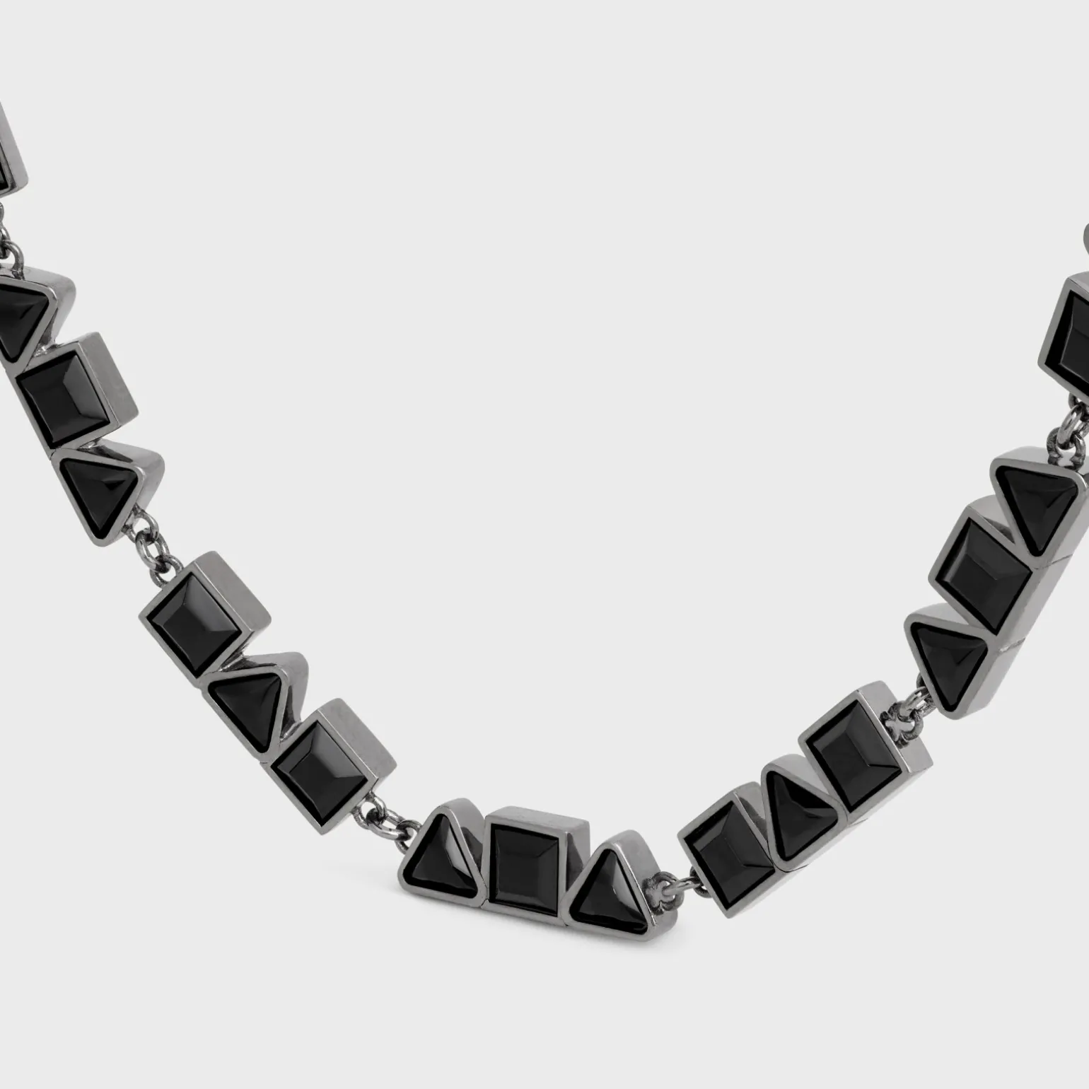 Celine Geometric Necklace in Brass with Old Rhodium Finish and Strass