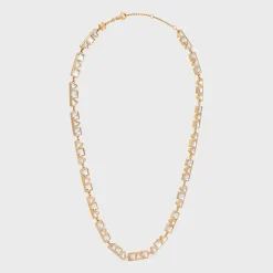 Celine Geometric Necklace in Brass with Gold Finish and Strass
