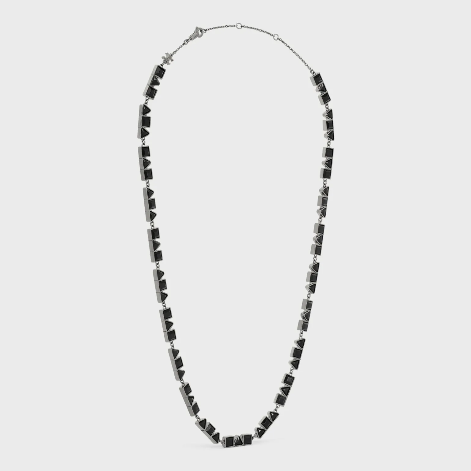 Celine Geometric Necklace in Brass with Old Rhodium Finish and Strass