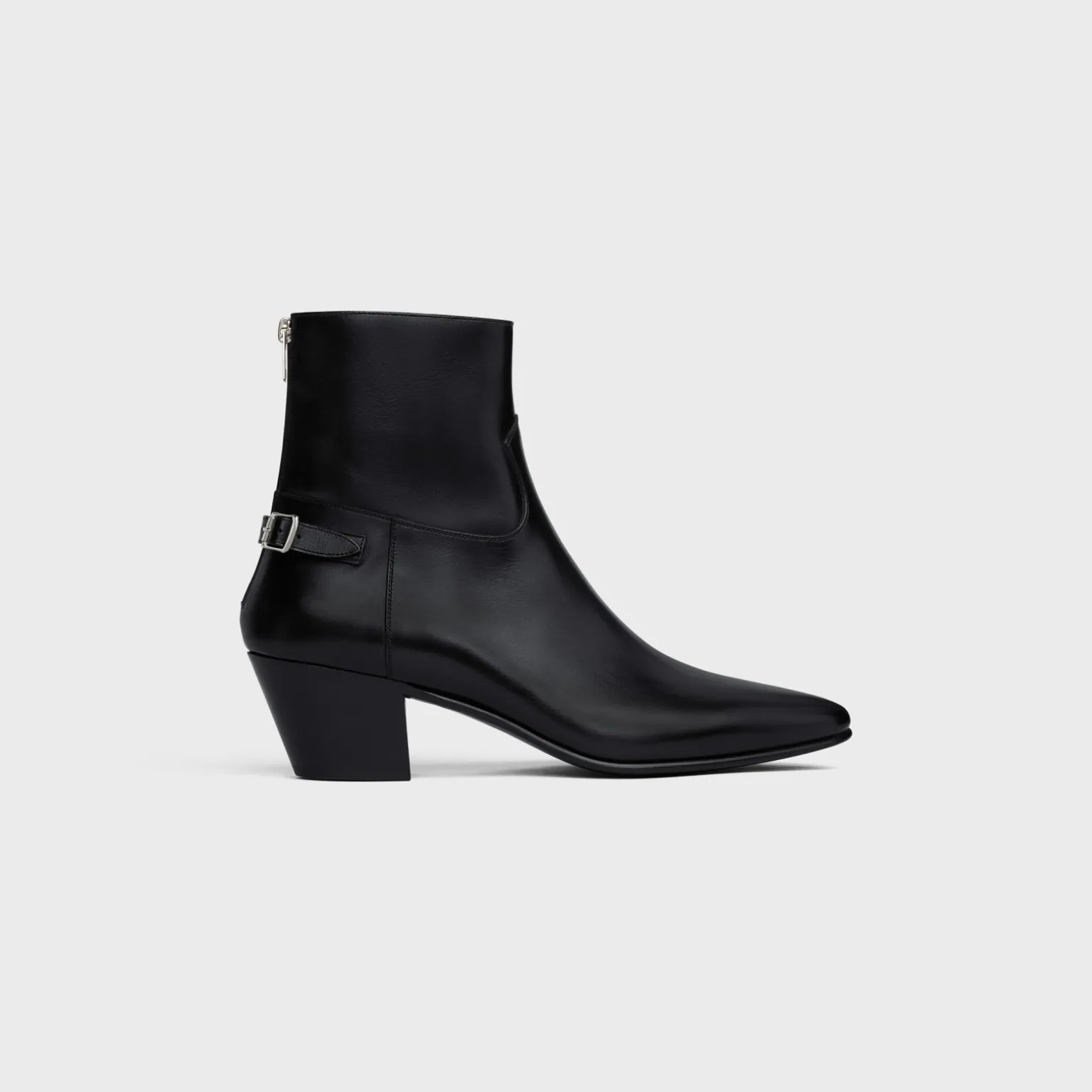 CELINE JACNO BACK BUCKLE ZIPPED BOOT in Shiny calfskin