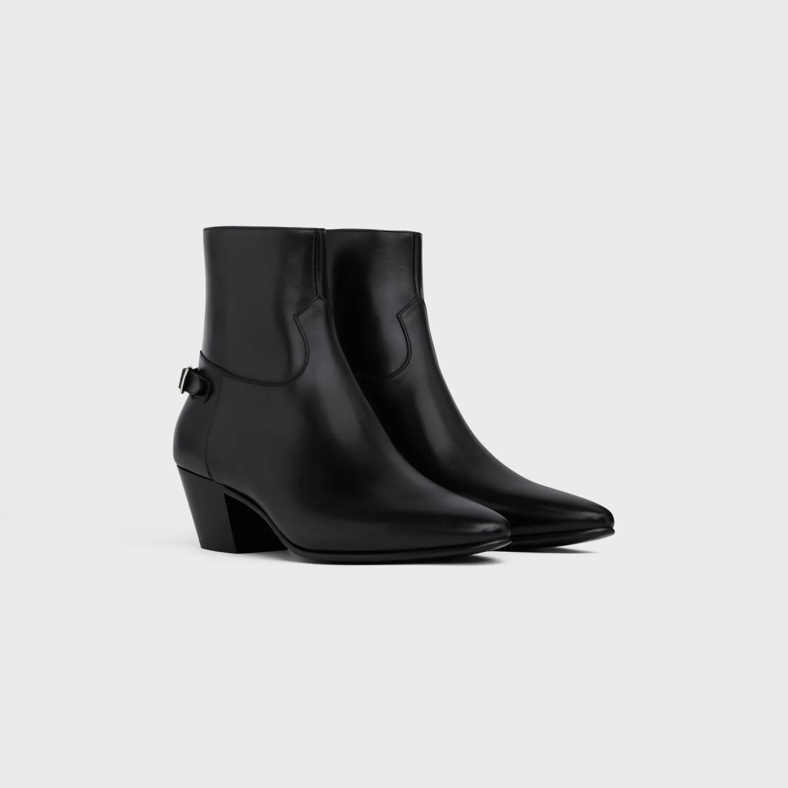 CELINE JACNO BACK BUCKLE ZIPPED BOOT in Shiny calfskin