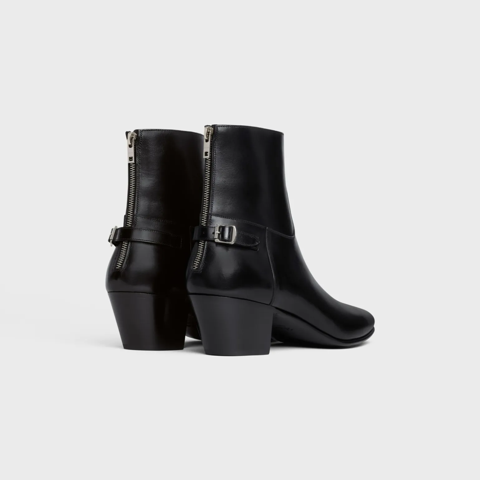 CELINE JACNO BACK BUCKLE ZIPPED BOOT in Shiny calfskin