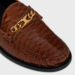 CELINE LUCO TRIOMPHE CHAIN LOAFER in PATENT PYTHON STAMPED CALFSKIN
