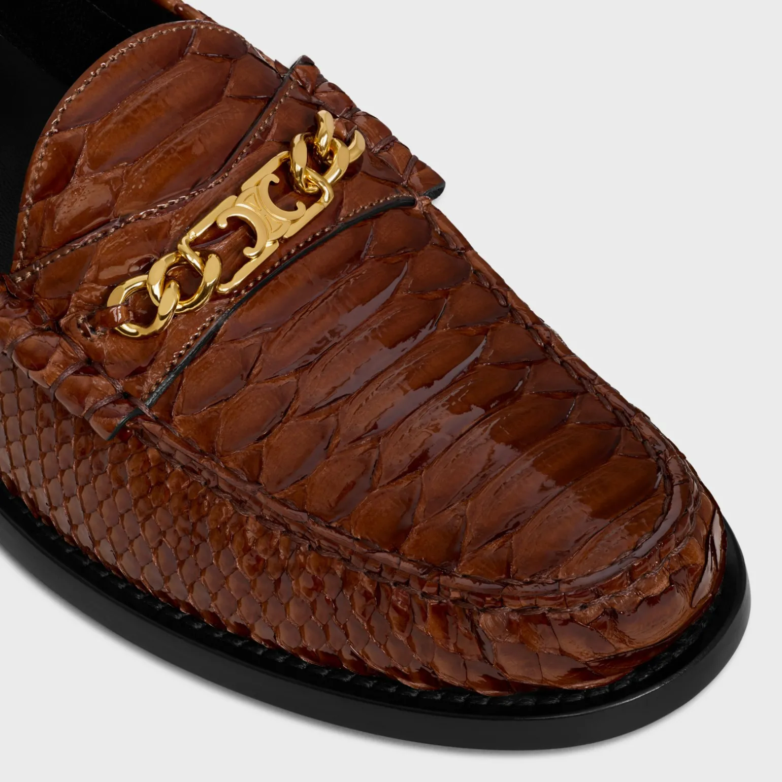 CELINE LUCO TRIOMPHE CHAIN LOAFER in PATENT PYTHON STAMPED CALFSKIN