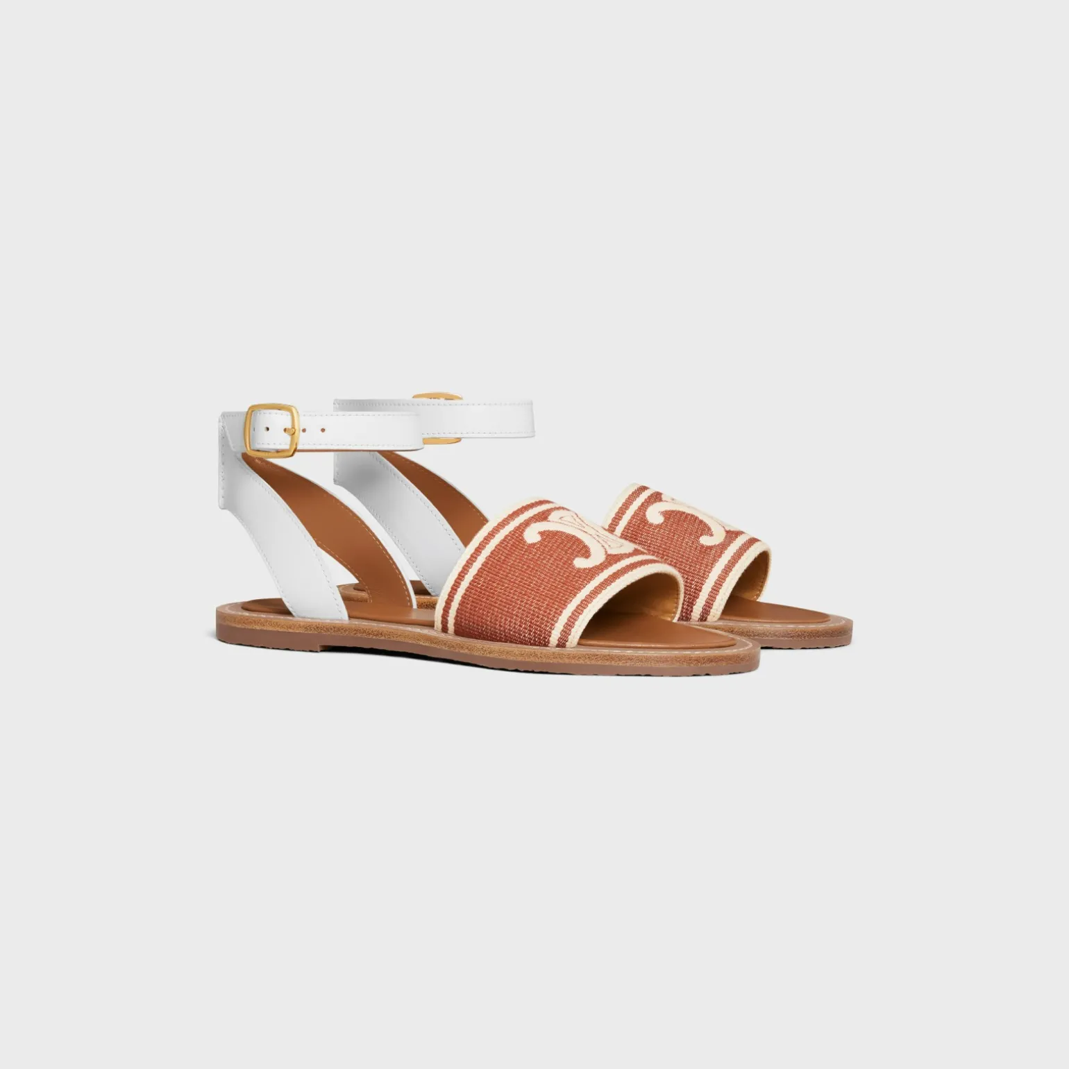 CELINE LYMPIA SANDAL in TRIOMPHE JACQUARD CANVAS & CALFSKIN