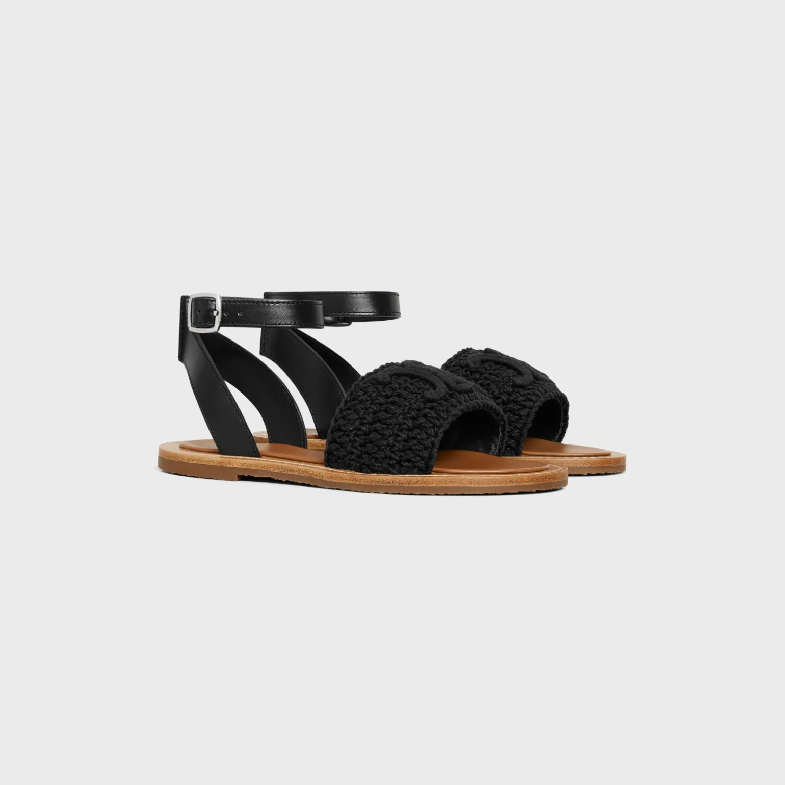 CELINE LYMPIA SANDAL in TRIOMPHE MACCRAMÉ COTTON & CALFSKIN