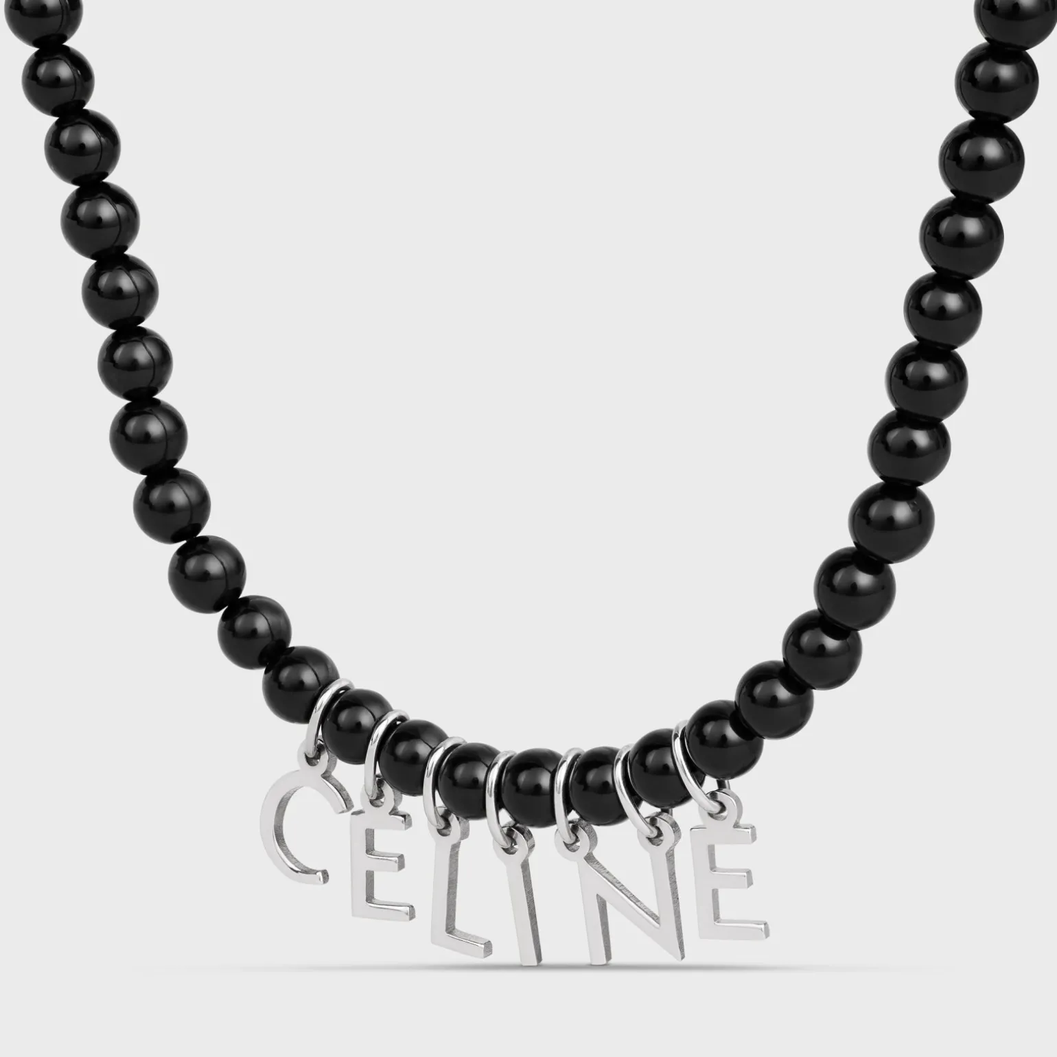 Celine Monochroms Beads Necklace in Onyx and Brass with Rhodium Finish