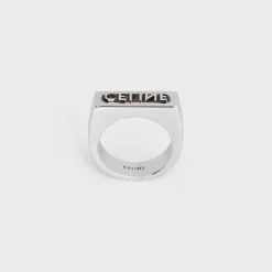 Celine Monochroms Stamp Ring in Brass with Rhodium Finish