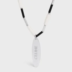 Celine Monochroms Surf Necklace in Brass with Rhodium Finish, Glass and Mother of Pearl