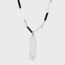 Celine Monochroms Surf Necklace in Brass with Rhodium Finish, Glass and Mother of Pearl