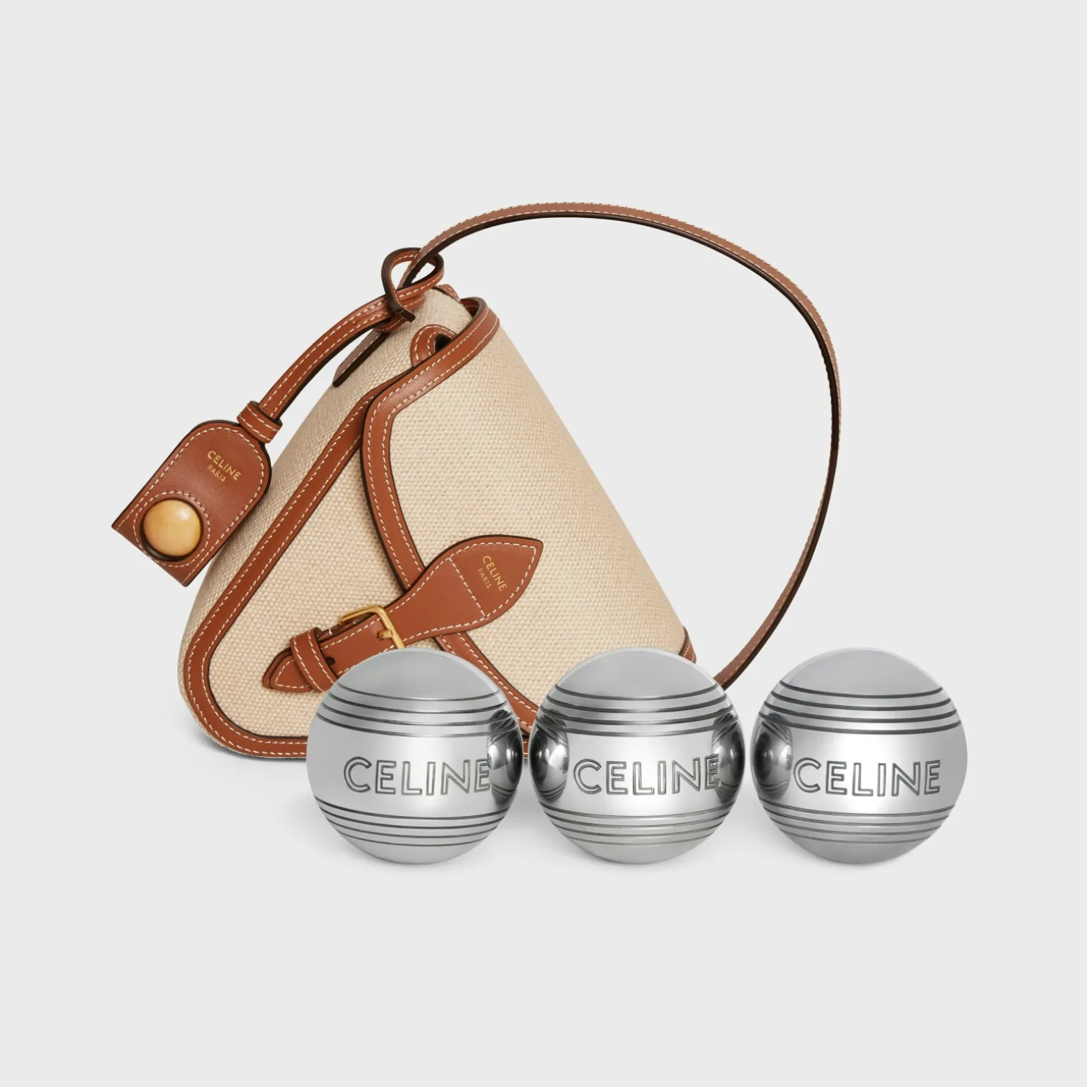 CELINE PETANQUE GAME IN TEXTILE AND CALFSKIN