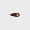 Celine Snap Hair Clip in Calfskin, Brass with Gold Finish and Steel
